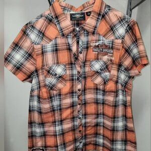 Harley Davidson orange plaid shirt--Very Popular!
